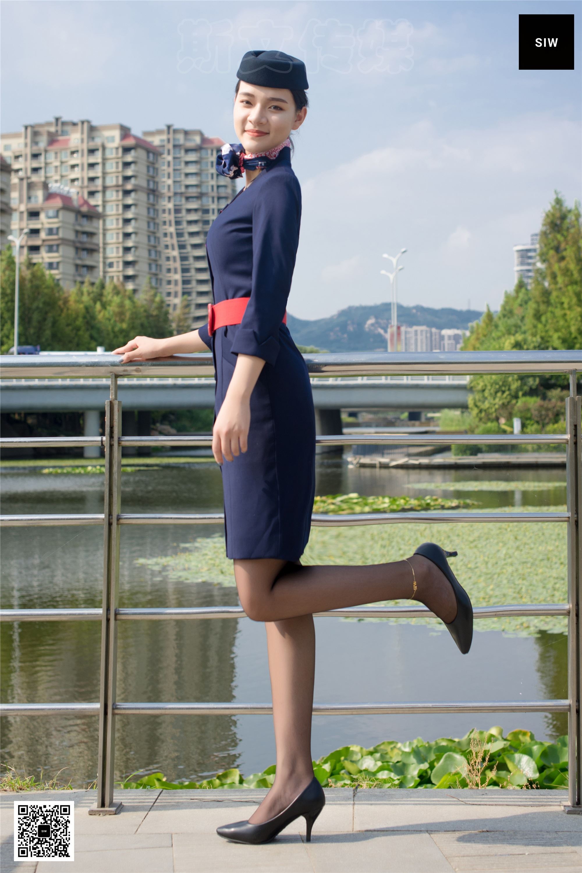 SIW Siwen Media 051 China Eastern Airlines uniform, cap, scarf, skirt, four pieces set - Siqi